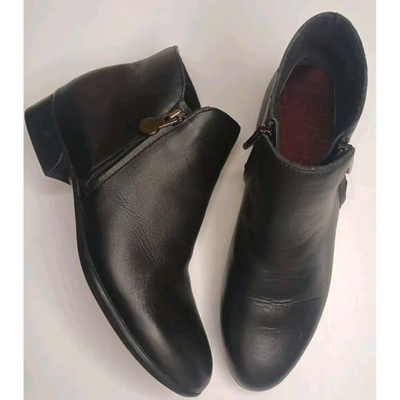 Munro Averee Sz 5 Black Calf Leather Ankle Boot Double Zipper Shock Absorption - Picture 1 of 14